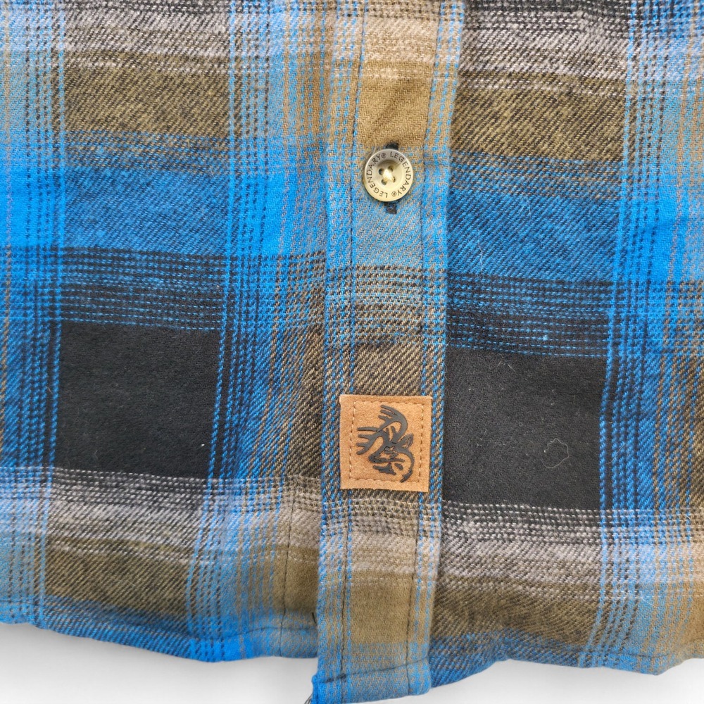 Legendary Whitetails Buck Camp Flannel Shirt Blue Plaid Corduroy Collar M Retro - Picture 5 of 10